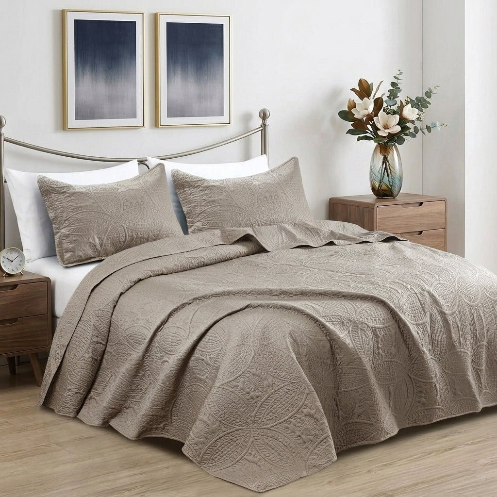 Luxury Coin Quilted Bedspread Set Soft Microfiber Coverlet All Season Bed Quilt