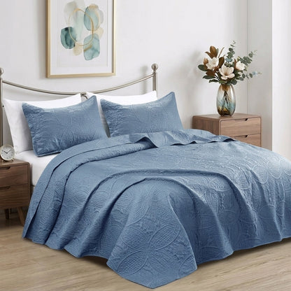 Luxury Coin Quilted Bedspread Set Soft Microfiber Coverlet All Season Bed Quilt