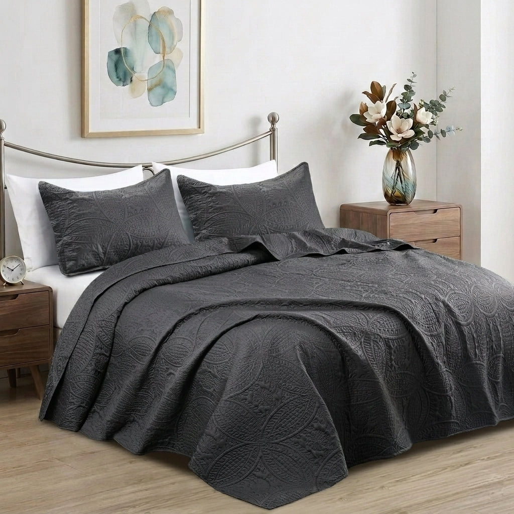 Luxury Coin Quilted Bedspread Set Soft Microfiber Coverlet All Season Bed Quilt