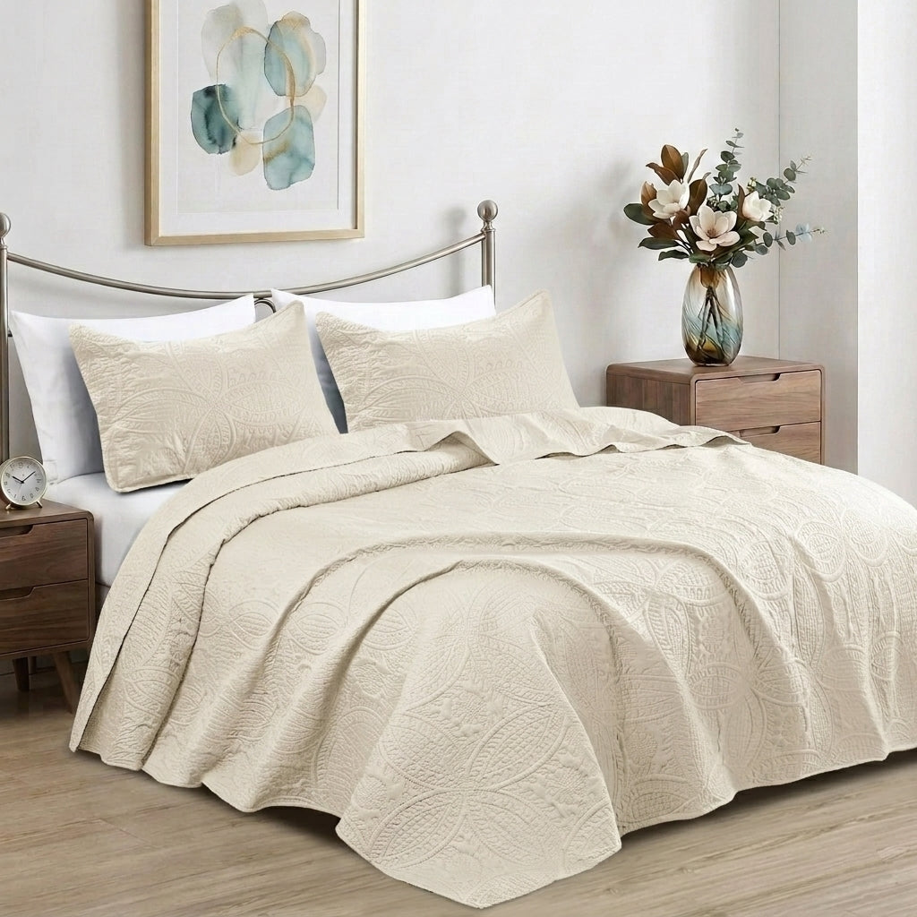 Luxury Coin Quilted Bedspread Set Soft Microfiber Coverlet All Season Bed Quilt