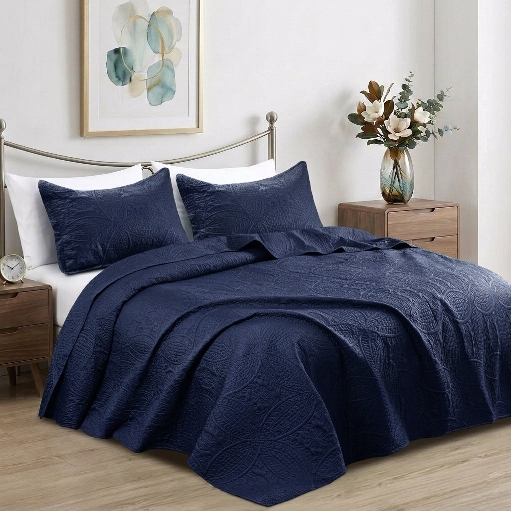 Luxury Coin Quilted Bedspread Set Soft Microfiber Coverlet All Season Bed Quilt