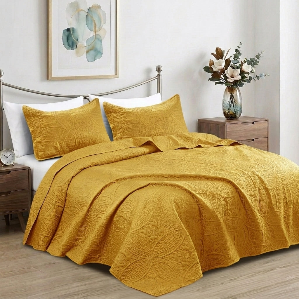Luxury Coin Quilted Bedspread Set Soft Microfiber Coverlet All Season Bed Quilt