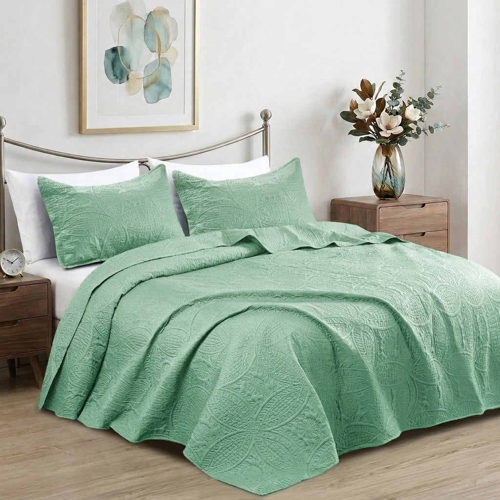 Luxury Coin Quilted Bedspread Set Soft Microfiber Coverlet All Season Bed Quilt