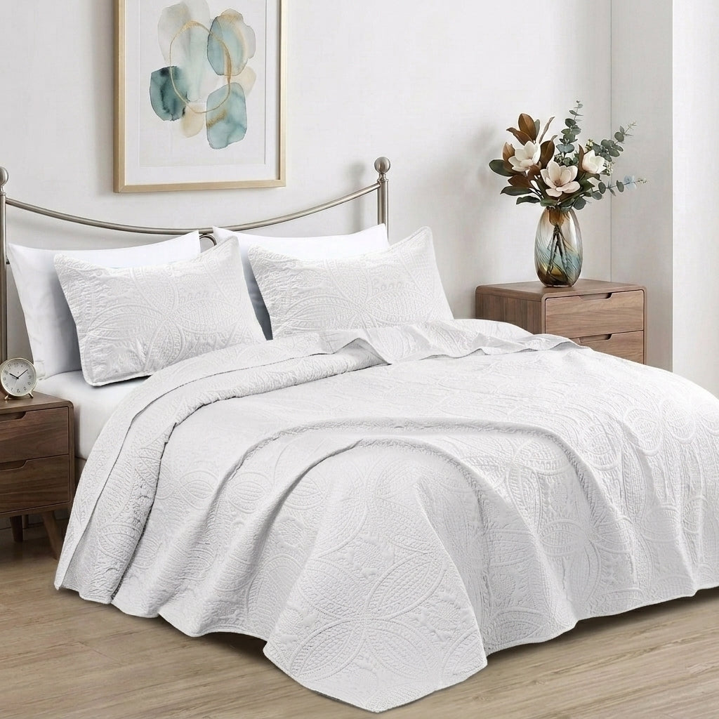 Luxury Coin Quilted Bedspread Set Soft Microfiber Coverlet All Season Bed Quilt